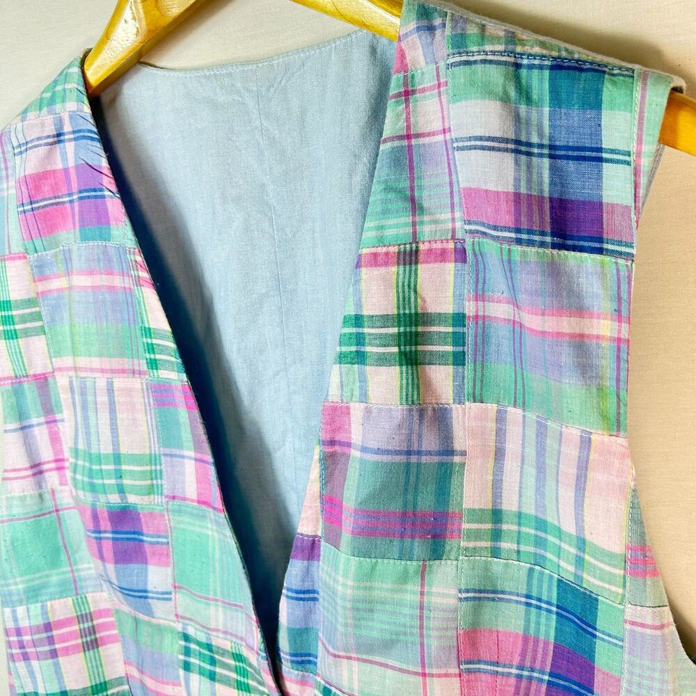 David Brooks Women's Pastel Madras Plaid Patchwork Vintage 70s-80s Vest Size 14 - Picture 7 of 15